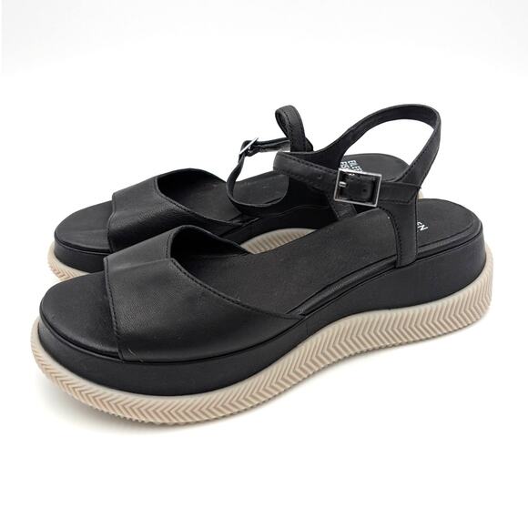 Eileen Fisher Shoes - Eileen Fisher Ario Sporty Leather Wedge Sandals Women's Black Size US8 EU38